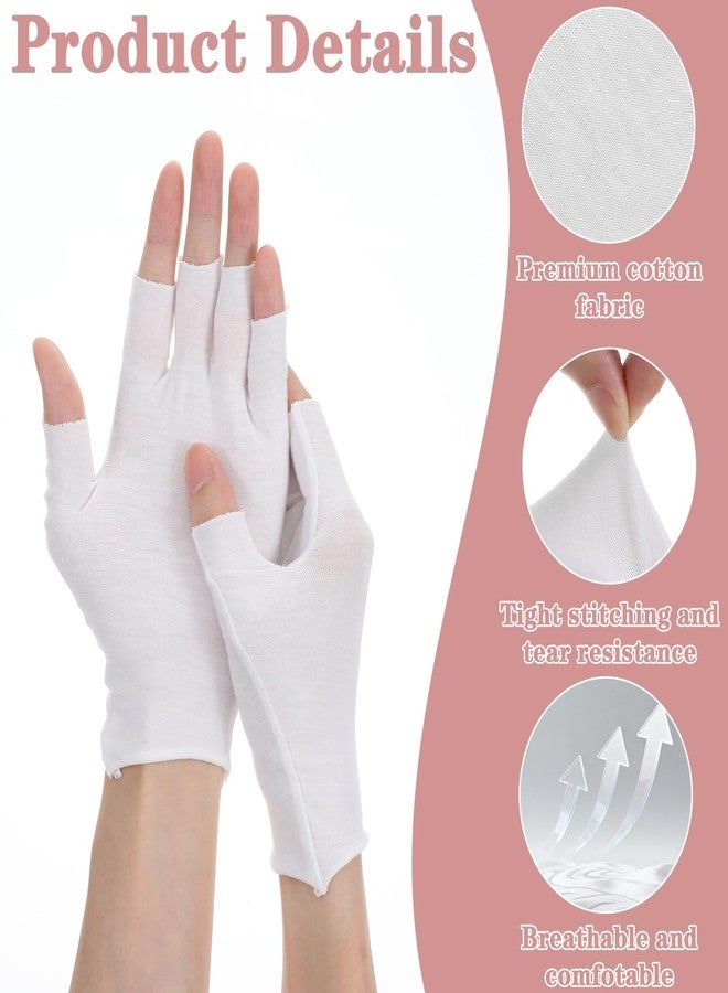Nogeqi 4 Pairs White Thin Cotton Gloves Fingerless Design Overnight Moisturizing Gloves for Dry Hands Sleeping, White Cotton Glove for Eczema, Touchscreen-Friendly, One Size - Image 4